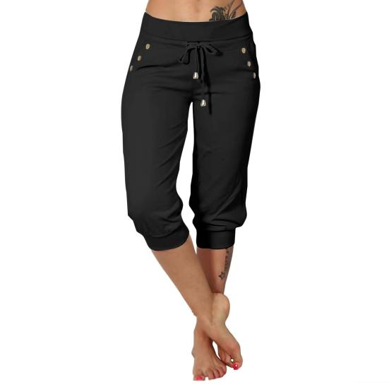 Женские укороченные брюки, эластичные, с высокой талией, регулируемые, с завязками, до середины голени, с карманами, однотонные, эластичные, спортивные штаны для йоги