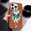 Чехол из ТПУ с рисунком бабочки и текстурой из кожи для iPhone 16 Pro Max 15 Pro 14 13 12 11, мягкий матовый противоударный, защита линз, тонкий чехол для телефона
