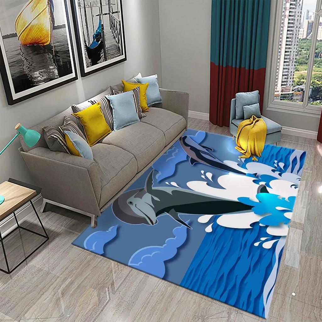 3D Абстрактный ковер с дельфинами для кухонного коврика, входного коврика, декора пола спальни, ковра для гостиной, ванных противоскользящих ковриков