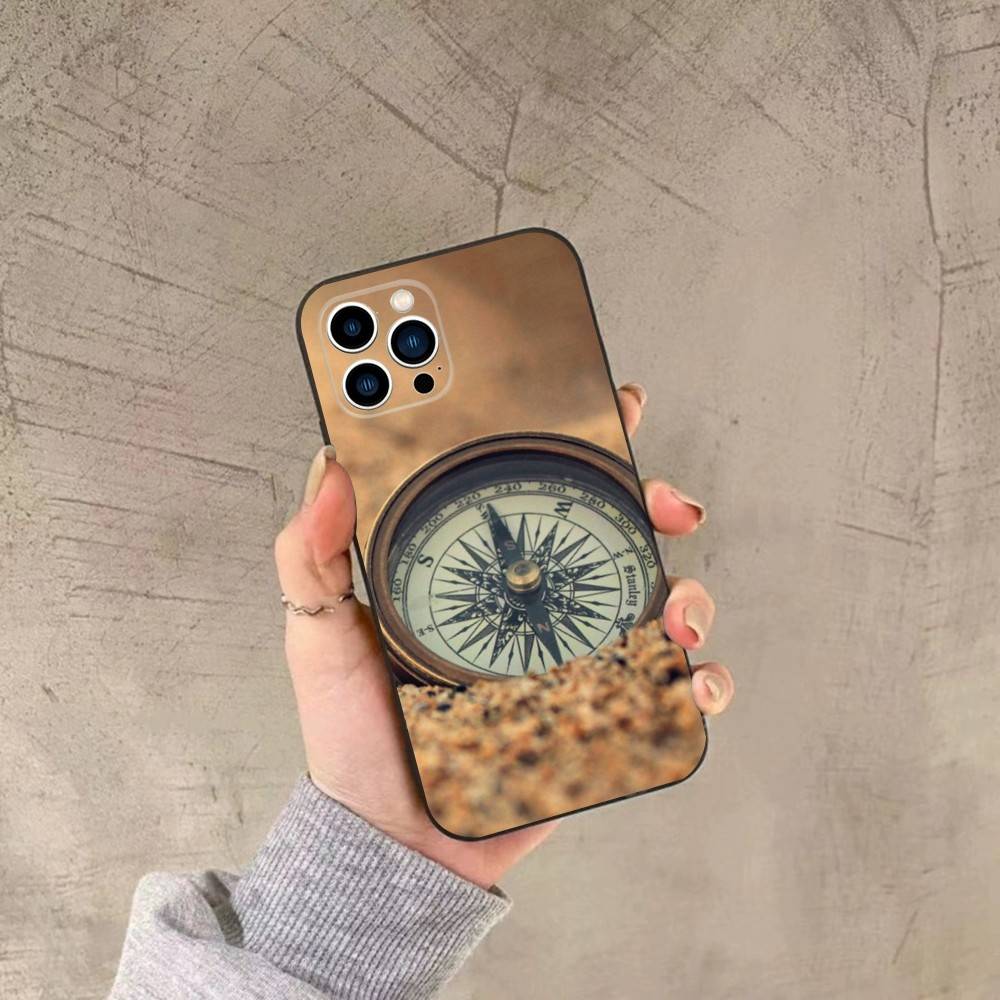 World Map Compass Nautical Phone Case For iPhone 16,15,14,13,12,11,Plus,Pro Max,XS,X,XR,SE,Mini,8,7 Soft Silicone Black Cover