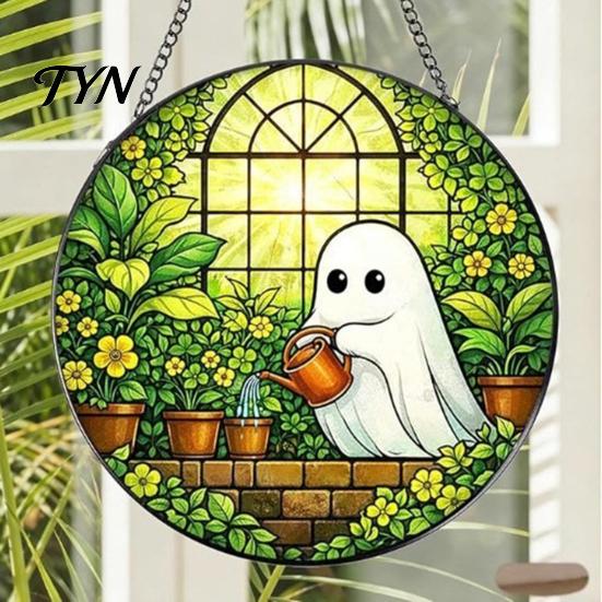 Seasonal Decorative Disc Retro Halloween Pendant, Ghost/Bat/Spider Web/Pumpkin Head Print, Door Handle Welcome Sign Vintage Acrylic Hanging