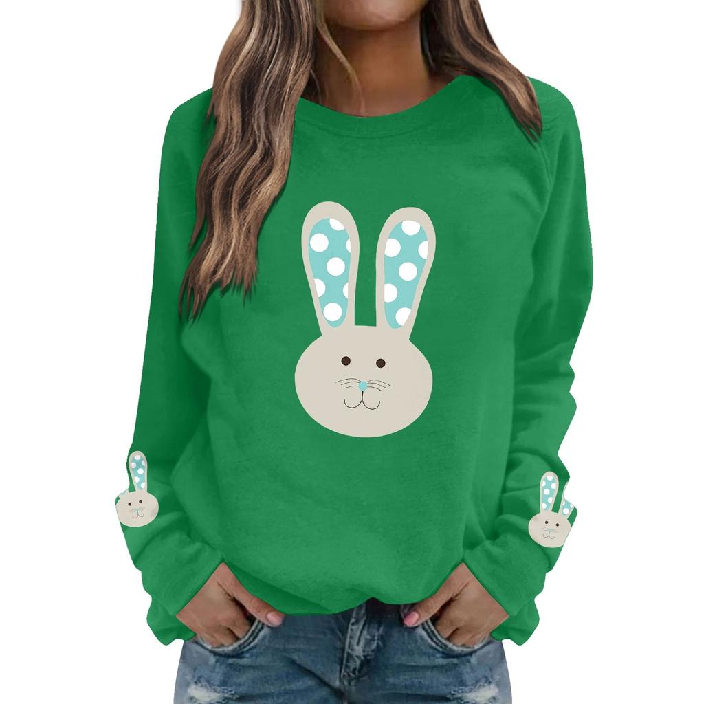 Женская мода повседневная толстовка с длинным рукавом и круглым вырезом с принтом пасхального кролика