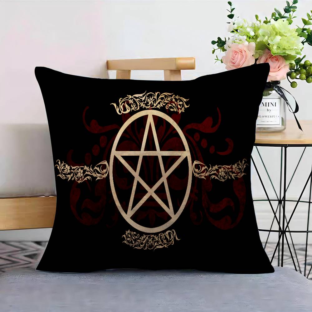 Witch Sun Moon Pentagram Pillow Covers Cartoon Sofa Decorative Home Double-sided Printing Short Plush Cute Cushion Cover
