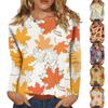 Женская мода повседневный топ с длинным рукавом с цветочным принтом и круглым вырезом
