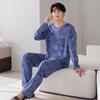 Pajamas Men'S Spring And Autumn Cotton Long Sleeve Crew Neck Casual Blue Autumn Loungewear Large Size Set
