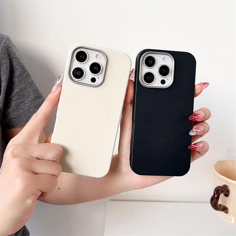 TPU Soft Matte Magnetic Housing iPhone 16 Pro Max 15 Plus 14 Pro 13 12 11 Solid Color Leather Texture Shock Proof Case