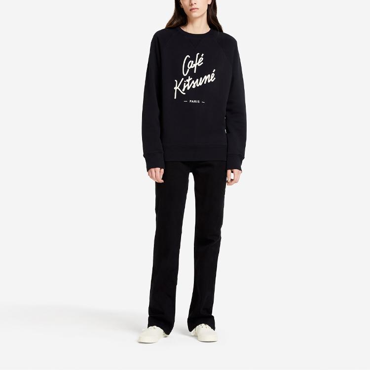 Maison Kitsune Свитшот унисекс с буквенным принтом, свободный крой, круглый вырез, длинный рукав, FW21, черный, SPCKU00300-BK