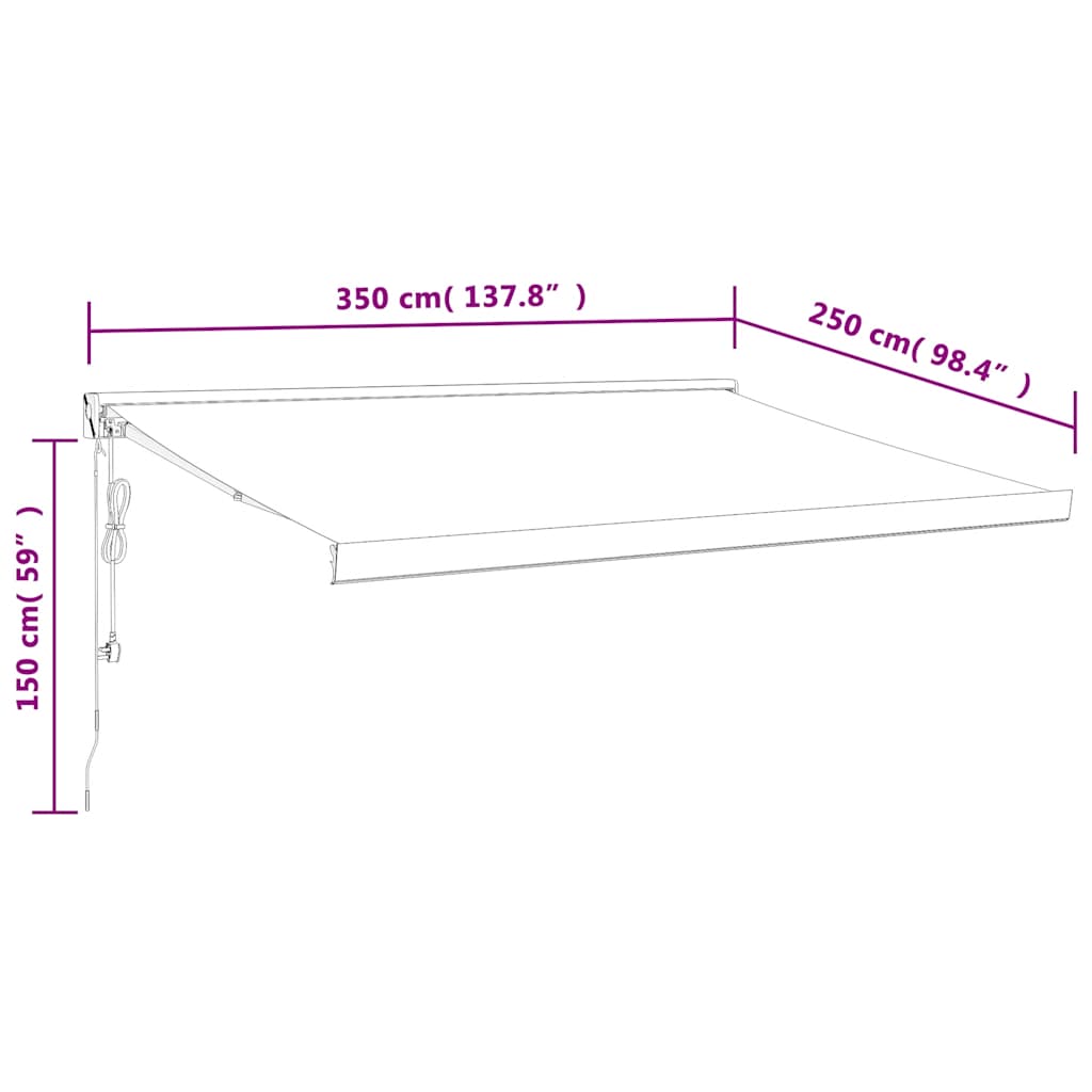 Retractable Cream Awning 3.5 x 2.5 m Fabric and Aluminum