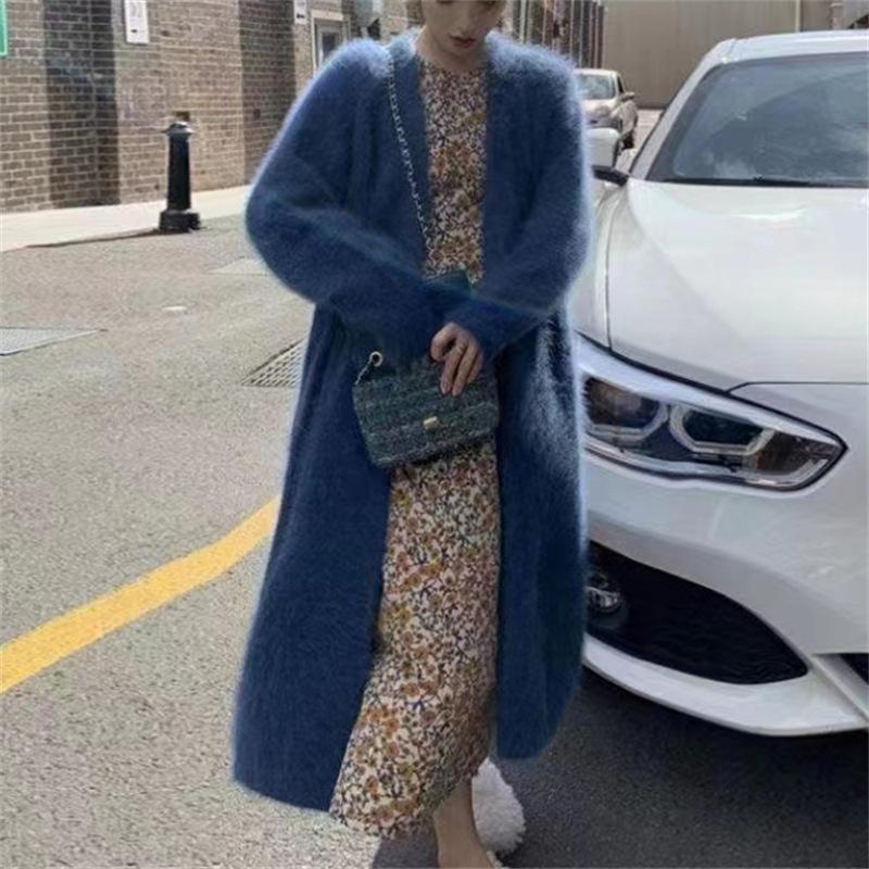 Женский осенний модный свитер из искусственного норкового бархата, пальто, женские вязаные куртки с v-образным вырезом, женский длинный кардиган, пальто