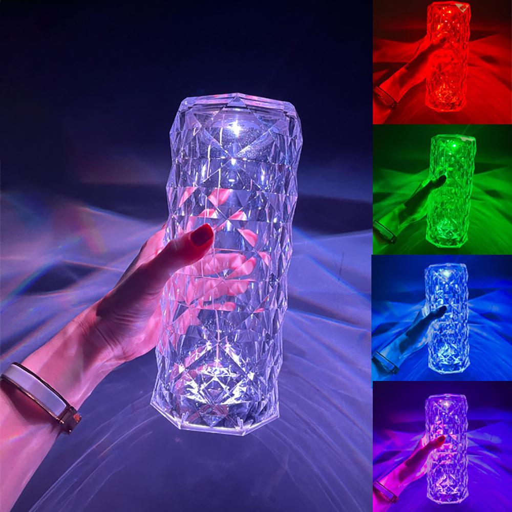 Rechargeable LED RGB Rose Diamond Crystal Table Lamp Night Light Remote Control