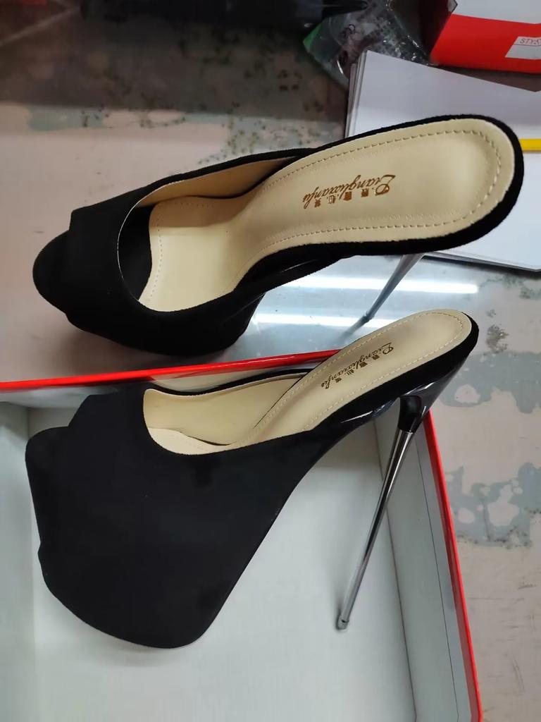 Новые ультра высокие тонкие каблуки 19 см стальной каблук замша красный большой размер тапочки ненависть заоблачные сексуальные женские туфли Босоножки на высоком каблуке