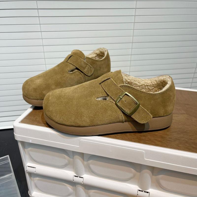 Женские новые осенне-зимние бархатные теплые хлопковые туфли, кожаные на плоской подошве, повседневные с пряжкой, с закрытым носком