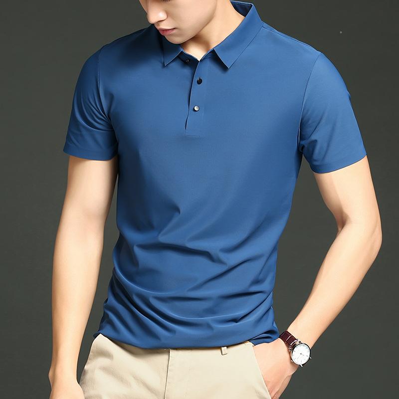 Summer Men's Ice Silk POLO Shirt Seamless Nylon Youth Lapel T-shirt Short-sleeved Business Men's Clothing