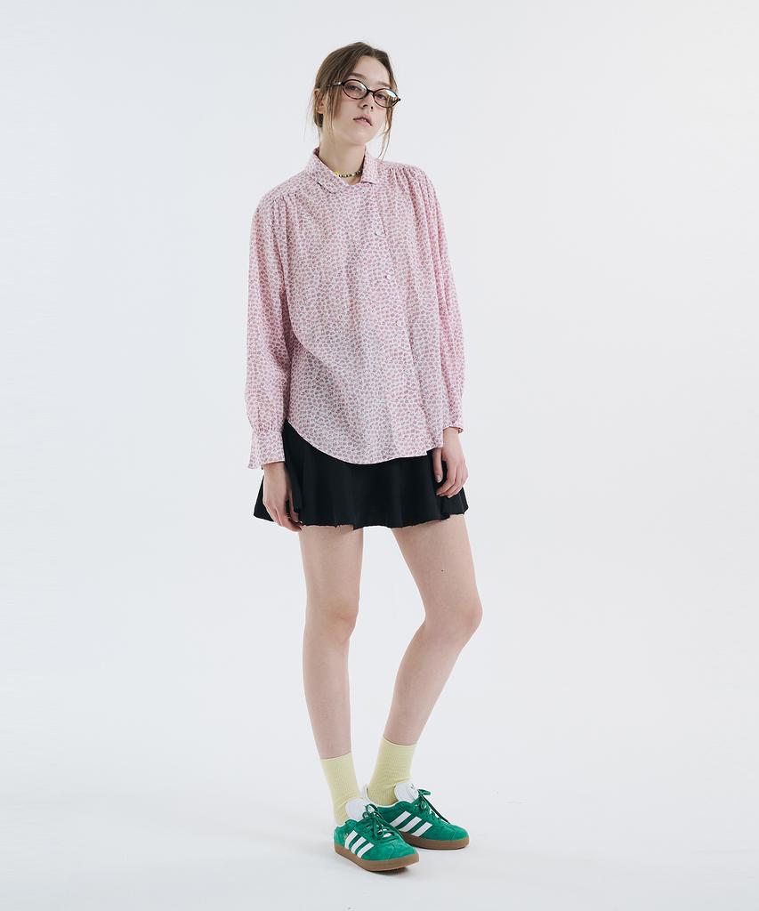 VOYONN Mini Collar Shirred Print Blouse Pink 0113