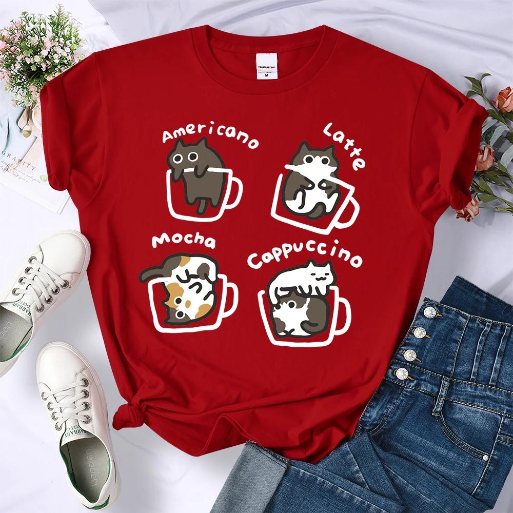 Summer Cat Coffee Art Letter 3D Printed T-Shirts Women Breathable O-Neck Tee Shirts Loose Short Sleeve Soft Street Casual Clothes Female