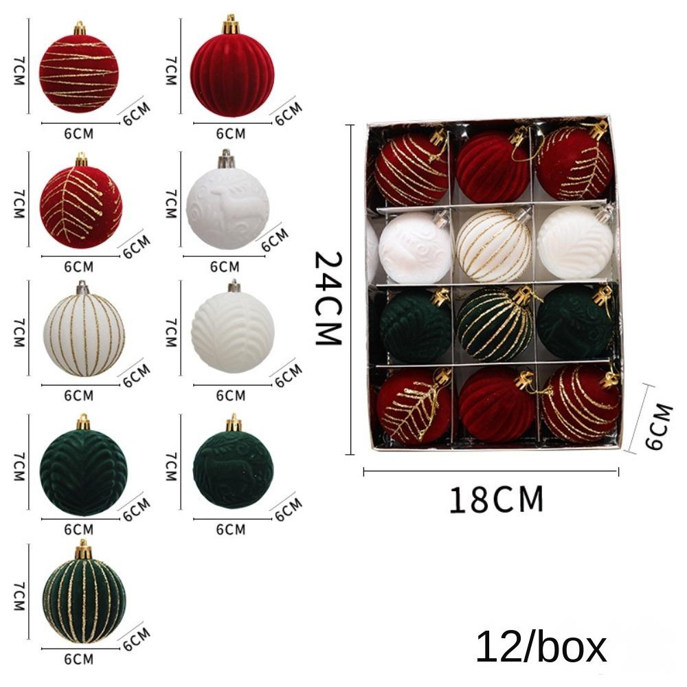 12pcs/Box Velvet Ball Christmas Tree Ornament Plastic New Year Christmas Gifts Boxes Pendant Hanging Ornament Pendant