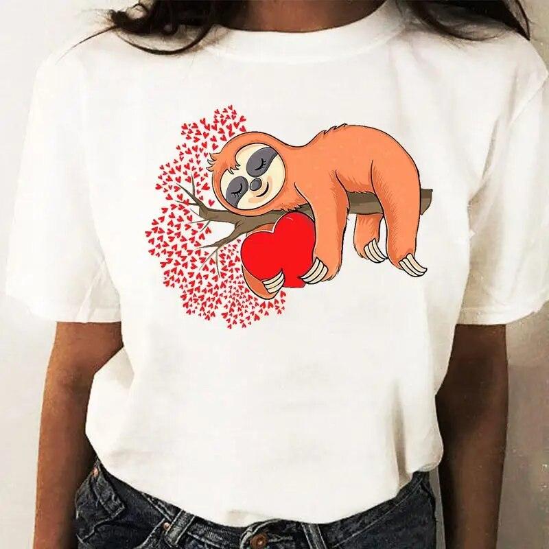 Girl Tops Sloths Koala Cartoon Pattern O-Neck Shirt Clothes For Women Ladies Anime Tshirt Oversized Tops Custom TShirt Tee-Shirt