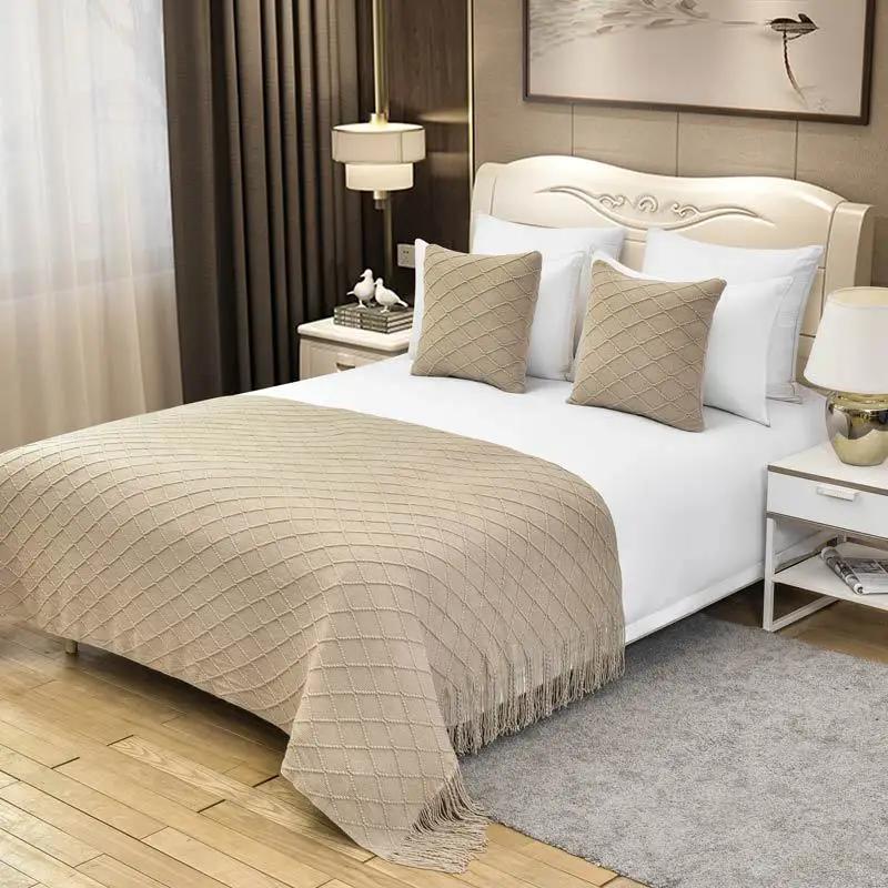 Шарф для кровати, украшение для квартиры B & B, вязаный диван с шарфом, покрывало для кровати в отеле, одеяло для кровати, флаг для гостиничной кровати