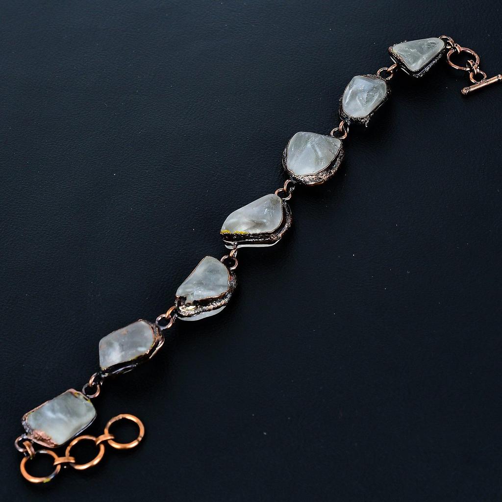 Rose Quartz Handmade Latest Design Jewelry Bracelet, Copper Electroformed Gemstone Bracelet, Gift For Mother