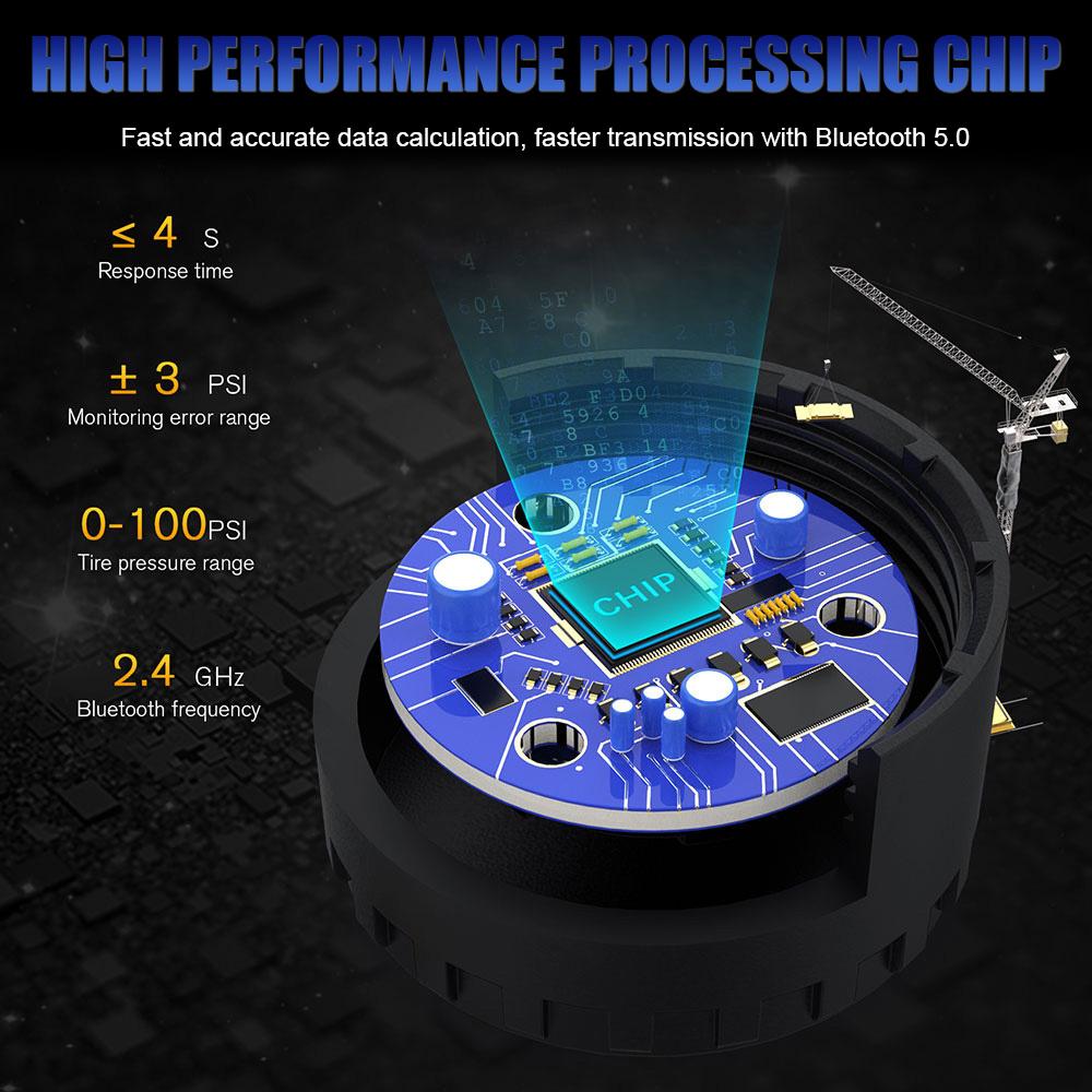 Система контроля давления в шинах, внешние датчики давления в шинах автомобиля, TPMS, водонепроницаемое приложение для мобильного телефона, дисплей Bluetooth 5,0, Android/IOS