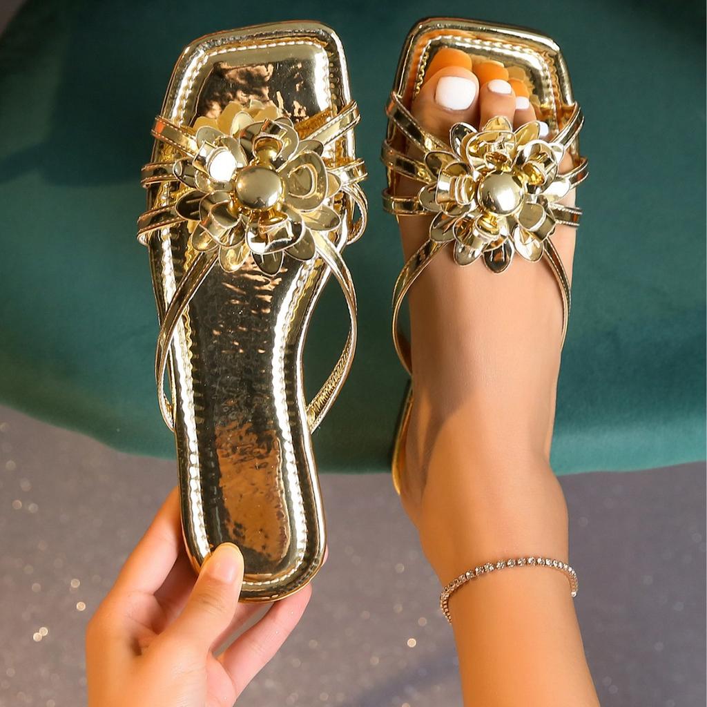 Sparkling Rhinestone Summer Slippers for Women: Fashionable Mid Heel Rubber Slides, Comfortable and Breathable Casual Outdoor Sandals