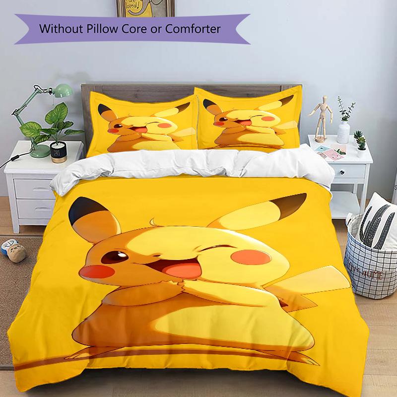 Pikachu'S Playful Pose Print 3Pcs Bedding Setduvet Cover With 2 Bedropillowcase Home Birthday Gift