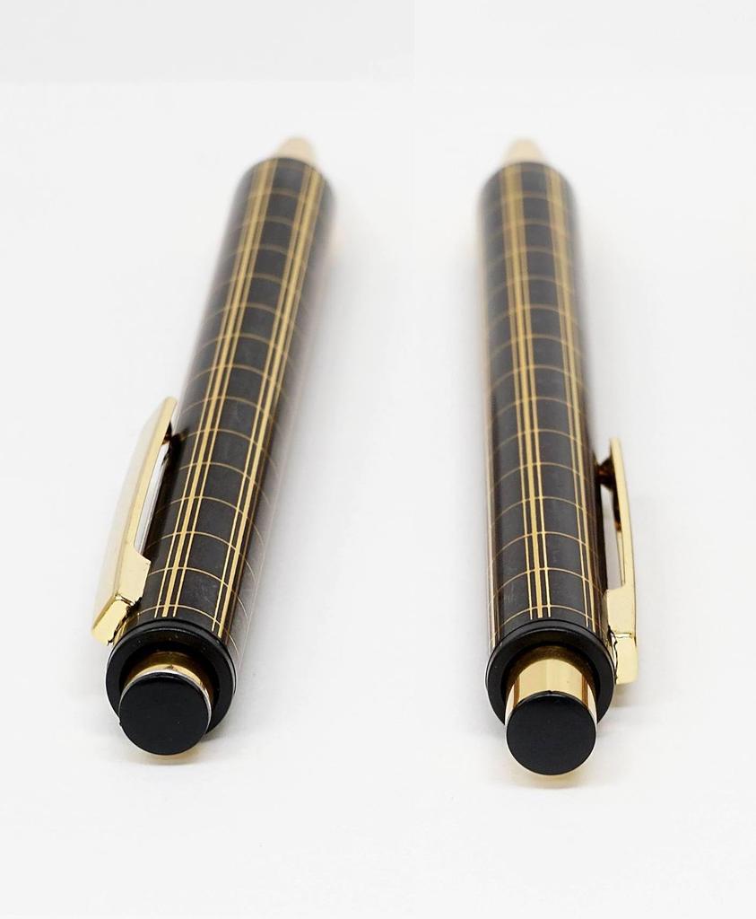 Slim cowhide pencil case red brown set NQ30K thick shaft metal straight knock double anodized lattice ballpoint pen black ASCR-NQ30KB-B