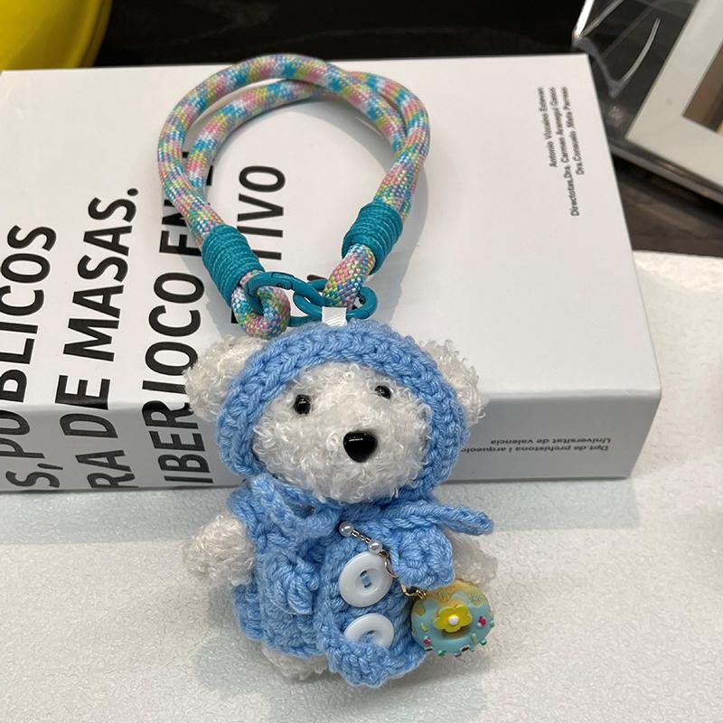 Милая плюшевая сумка ручной работы в виде медведя на ремешке для мобильного телефона с цветной веревкой, брелок для сумки-куклы