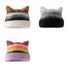 Rainbow Cat Ears Pullover Hat Gradient Woolen Knitted Hat Cute Striped Bucket Hat  Autumn Winter