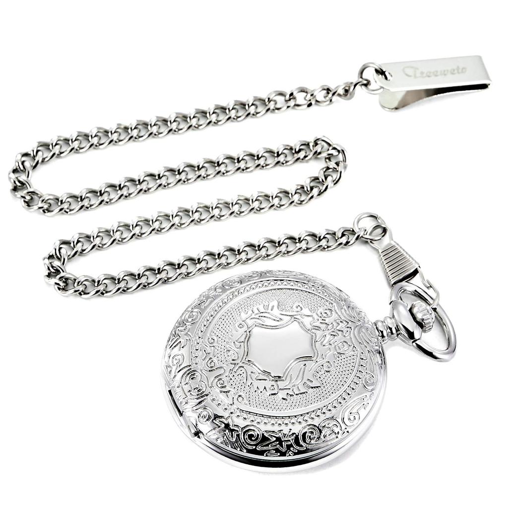 TREEWETO Механические карманные часы с римскими цифрами и скелетоном, серебристая цепочка, ручной завод