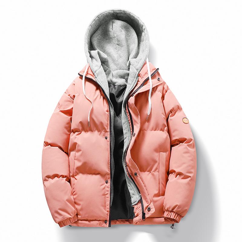 Winter Cotton-padded Men's Windproof Jacket Loose Bread Clothes Fake Two-piece Hooded Thickened Warm Down Cotton Clothes
