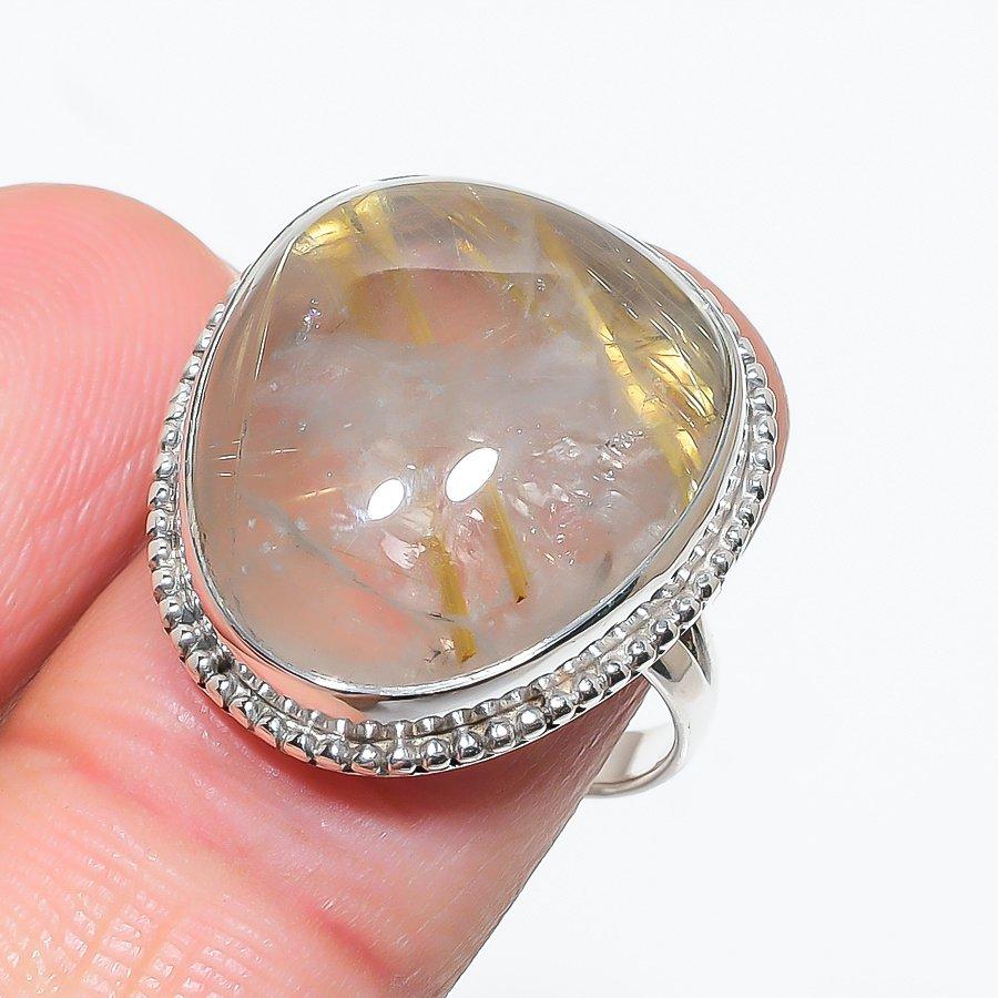 Кольцо из стерлингового серебра 925 пробы с натуральным золотым рутилом S.9 U5m21