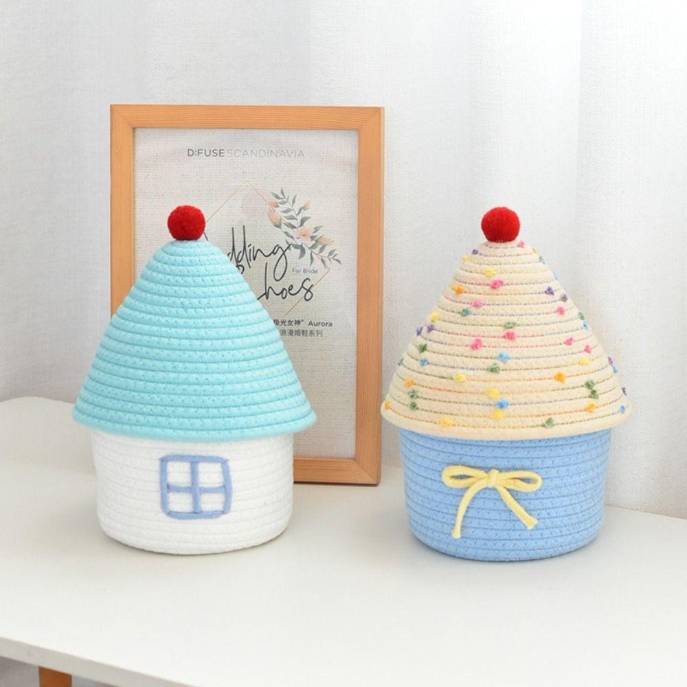 Cotton Rope Woven Desk Organizer House Shape Snack Toys Organizer Vanity Table Study Room