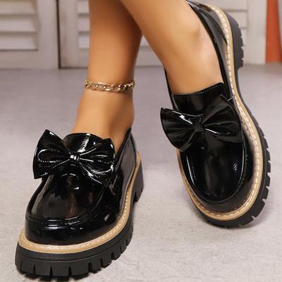 Корейские лоферы с бантом из искусственной кожи для женщин, весна-осень, однотонные, больших размеров, женские лоферы, повседневные туфли с круглым носком для женщин