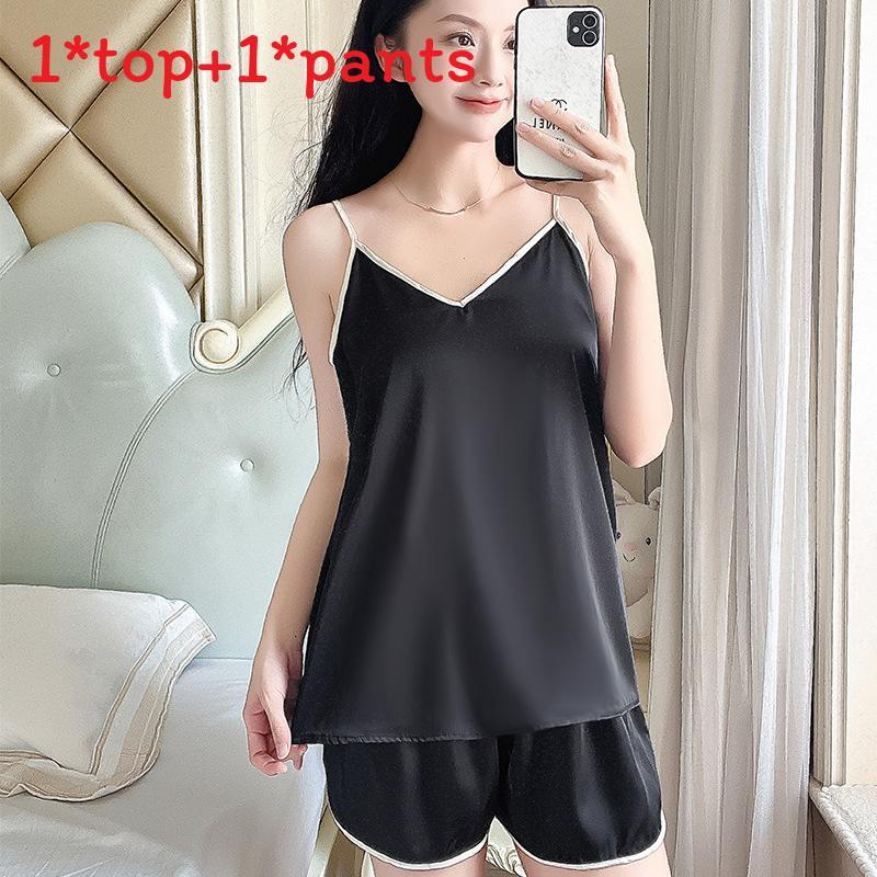 Ladies Silk Sleepwear Set With Vneck Sleeveless Pajamas And Shorts For Home And Lounge