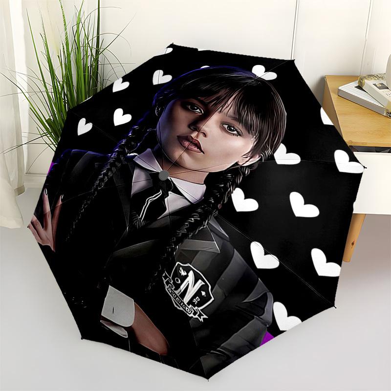 Wednesday Addams Themed Automatic Opening and Closing Umbrella, Compact Travel Umbrella, Lightweight and Portable, Suitable for Beach Commut