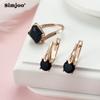 SIMJOO модные серьги и кольца цвета розового золота с черным цирконом