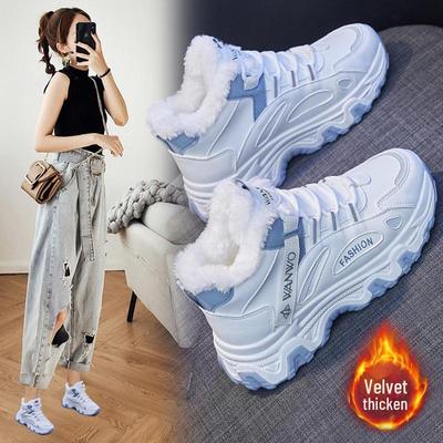 Корейские женские высокие бархатные спортивные кроссовки 2024 года — теплые модные кроссовки на осень/зиму (Q7815)