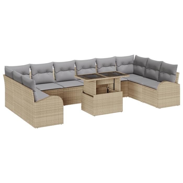 VidaXL Ensemble de canapé de jardin 11 pièces avec coussins beige en rotin 3348716