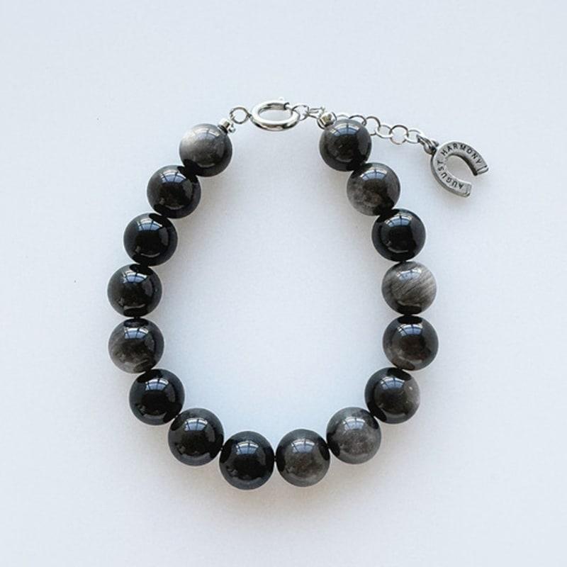 August Harmony Silver Obsidian Gem Bracelet