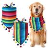 Adjustable Pet Hat Scarf Mexican Style Multicolor Striped Pet Triangle Scarf with Glasses Pet Bibs Decorative Big White Goose