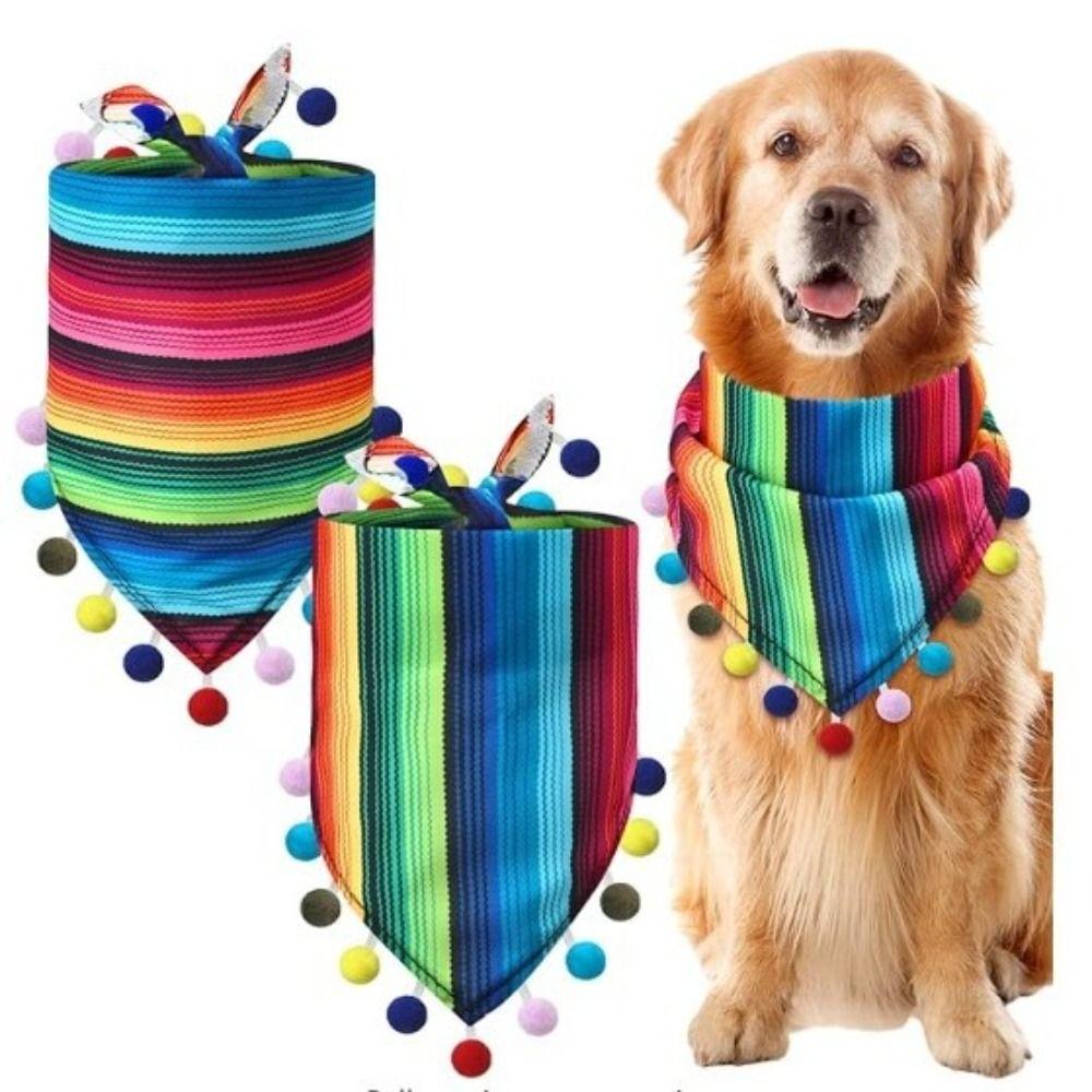 Adjustable Pet Hat Scarf Mexican Style Multicolor Striped Pet Triangle Scarf with Glasses Pet Bibs Decorative Big White Goose