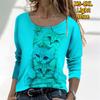 Кот с мультяшным принтом, круглый вырез с длинными рукавами, осенний популярный женский топ для свиданий, повседневный стиль, топ XS-8XL