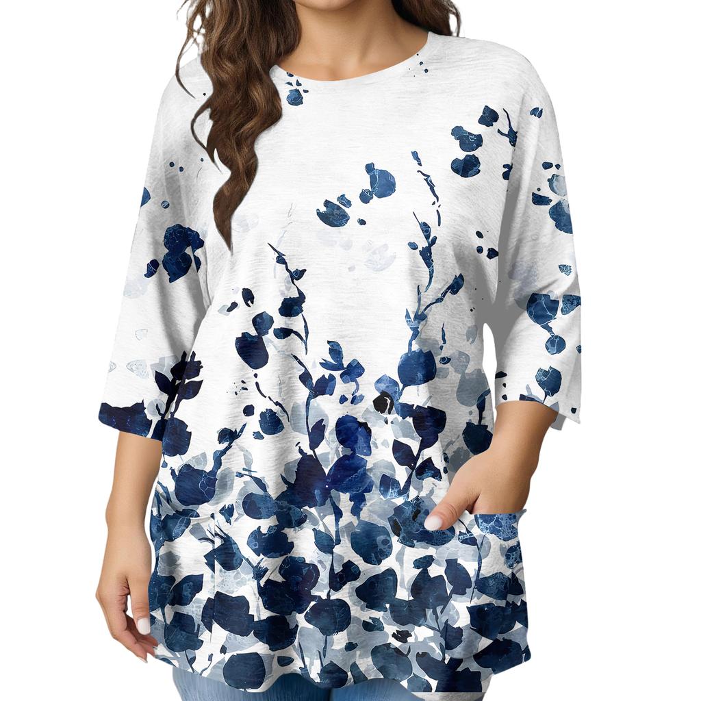Женская модная блузка большого размера с принтом и коротким рукавом для элегантных поездок на работу и повседневной носки