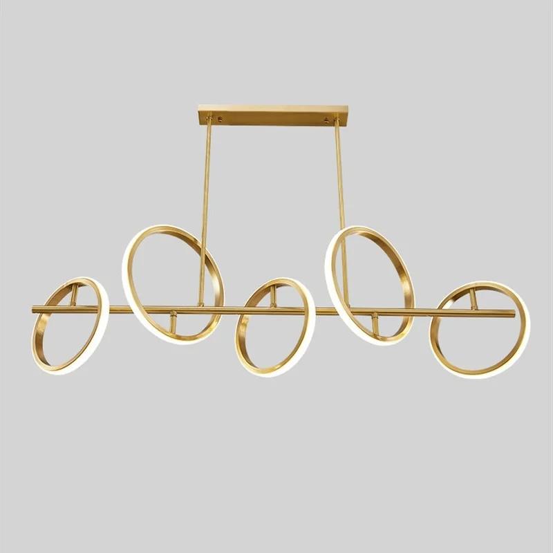 Медная современная светодиодная люстра для гостиной, столовой, кухни, украшения, золотая подвесная лампа, круглое кольцо, потолочные подвесные светильники