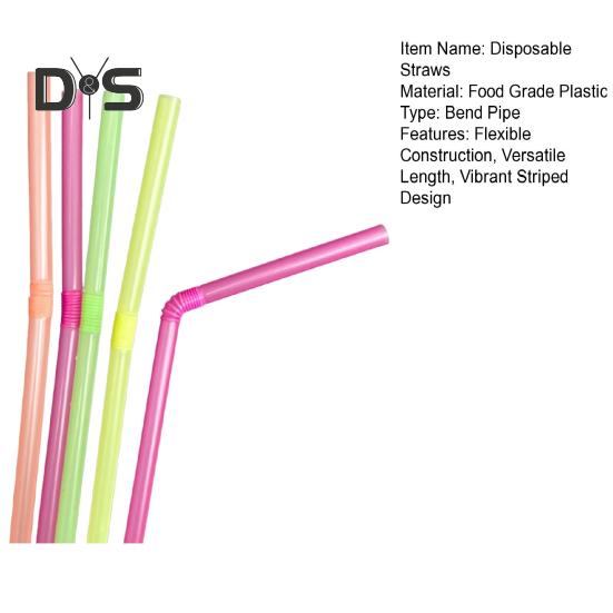 100 шт. гибкие пластиковые трубочки одноразовые питьевые трубочки разных цветов 21 см гибкие полосатые трубочки для сока для вечеринок и мероприятий
