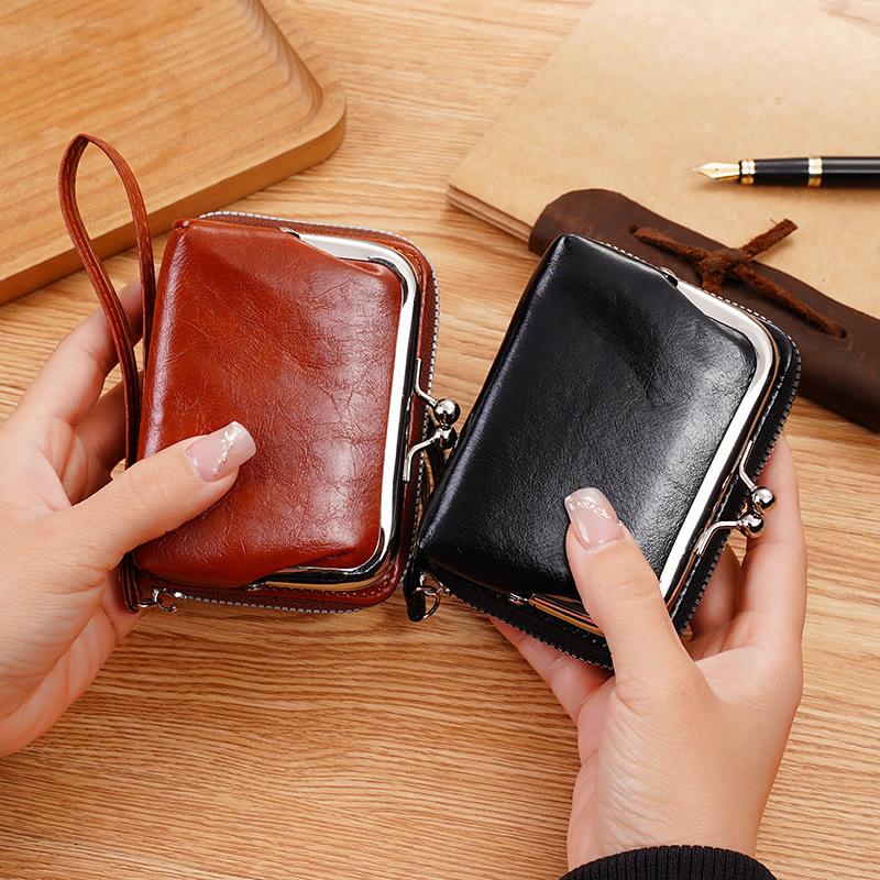 New Women's Wallet Wrist Strap Short Retro Style Coin Change Storage Bag Portable Mini Card Holders Zipper Money Clip