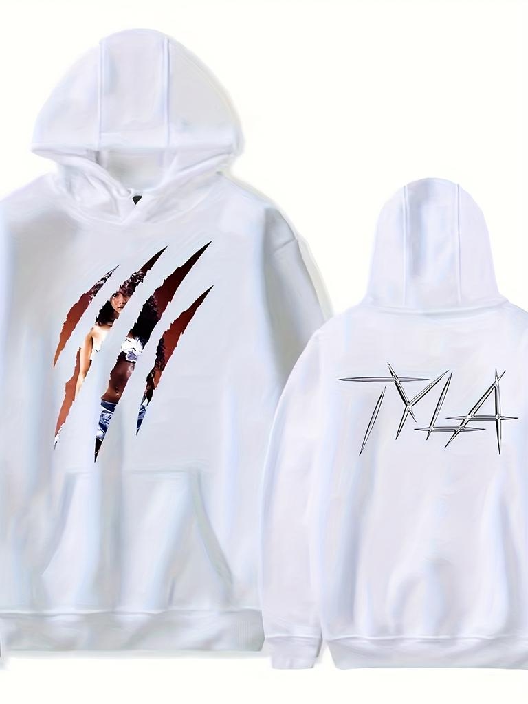 Navy Blue Graphic Pullover with Drawstring Long Sleeve Casual Sweatshirt for Men Fall Winter Apparel Polyester Hoodie