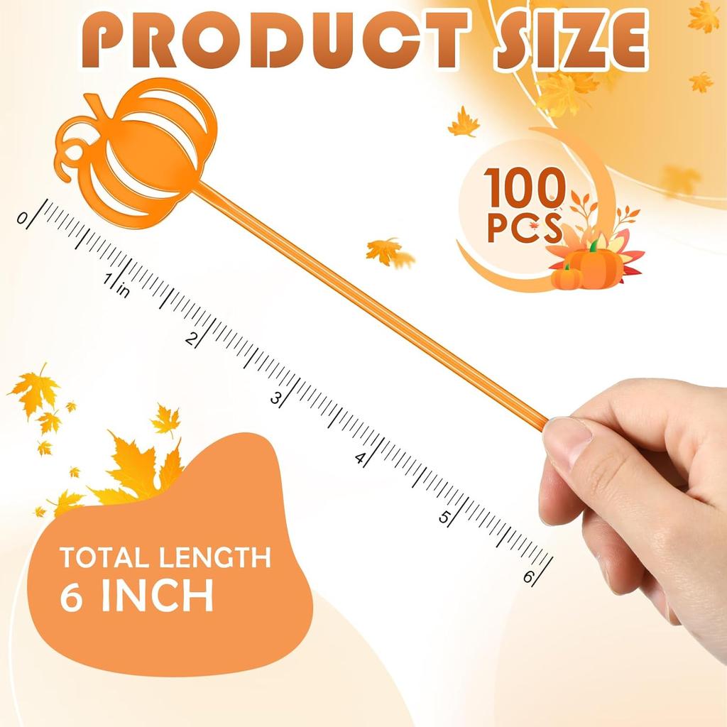 30 Pcs Halloween Swizzle Sticks Plastic Coffee and Cocktail Stirrers Fall Thanksgiving Drink Stirrers Cocktail Mixers for Halloween Fall Autumn Party