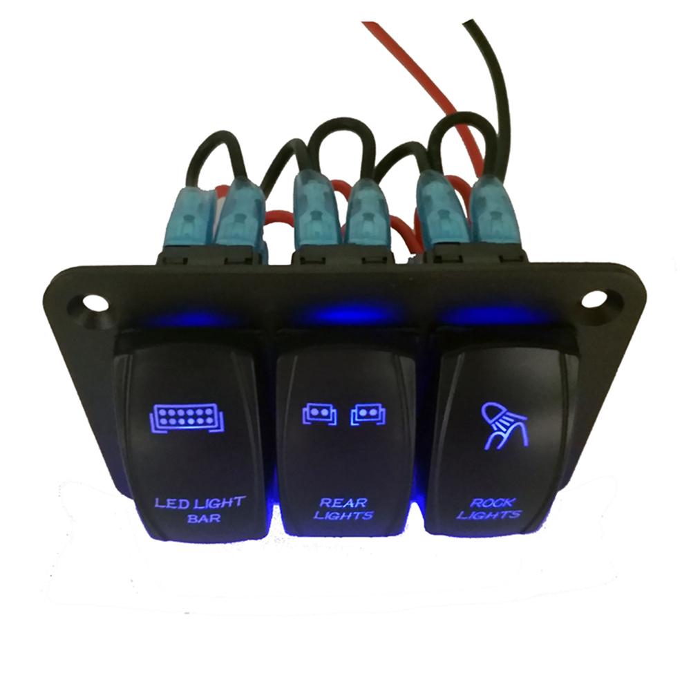 Новая панель тумблеров на 3 положения 12В/24В с синей светодиодной подсветкой для автомобиля, морского судна, лодки